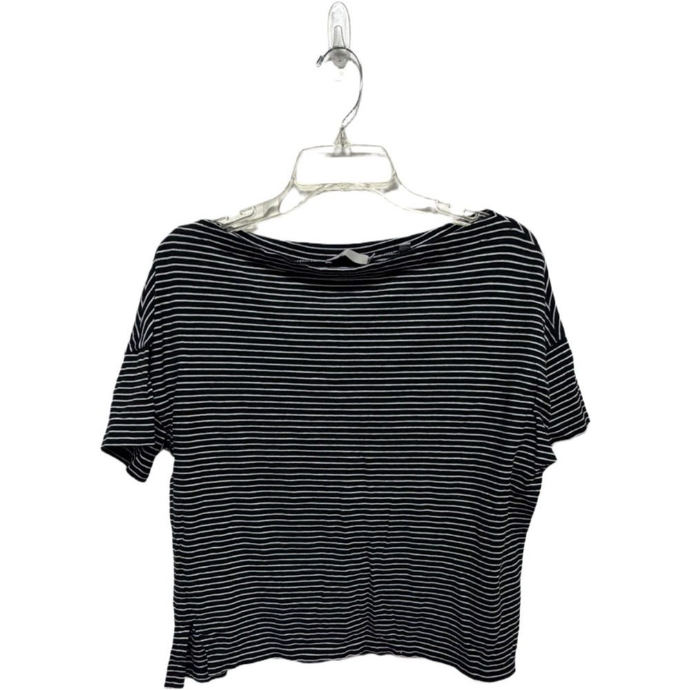 Vince Black White Boatneck Style Short Sleeve TShirt Size Medium Cotton Basic - Picture 1 of 6